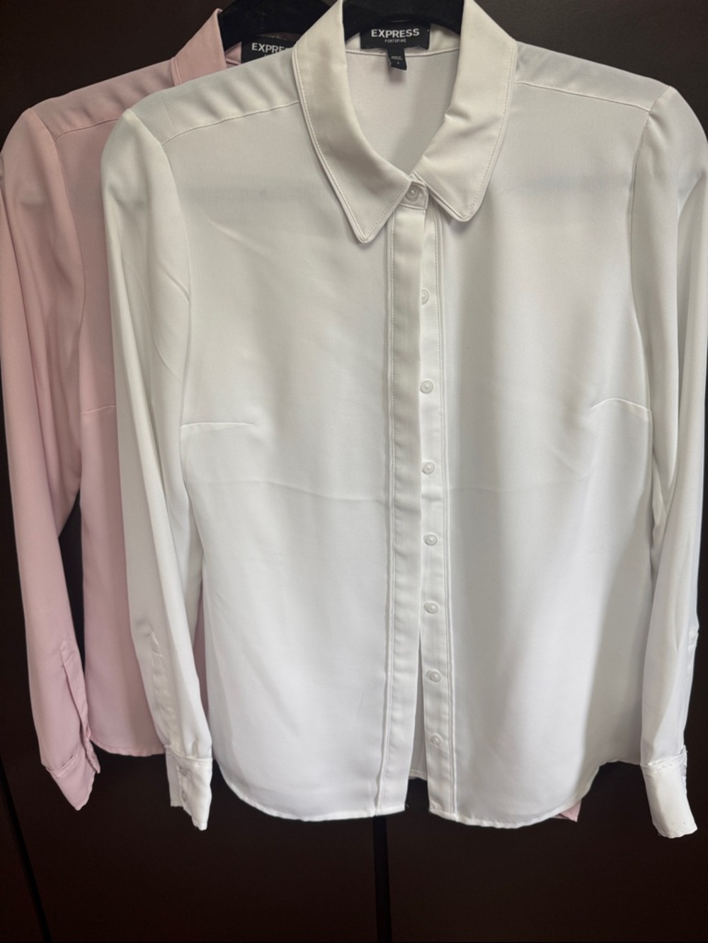 Express Portofino Set of 2 White & Pink Button-Front Collared Blouse Sz Small